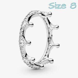 Size 8 Clear Sparkling Crown Silver Ring